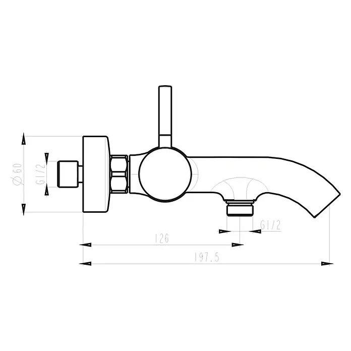 IO Sirio Grifo monomando de bañera - Cromo, Brillante - Dibujo técnico