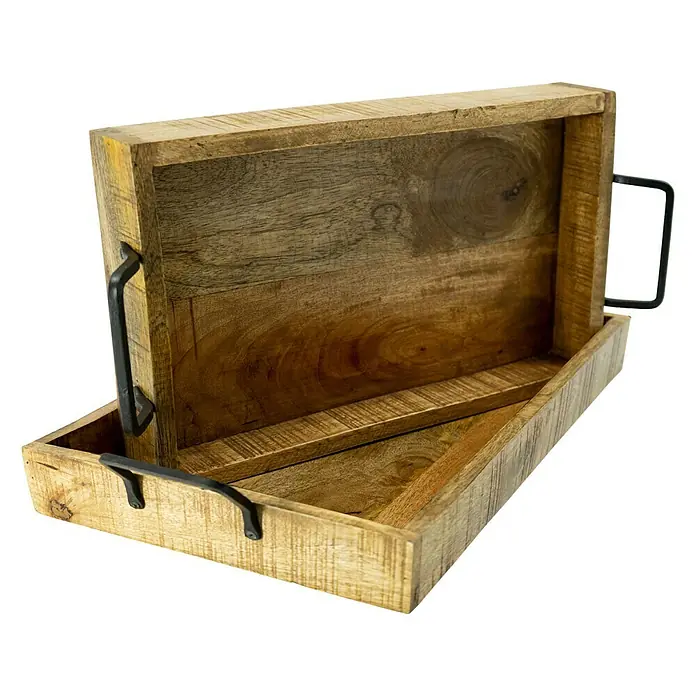 Deko-Tablett - Natur, 51 x 26,5 cm, Holz - Diagonale Ansicht