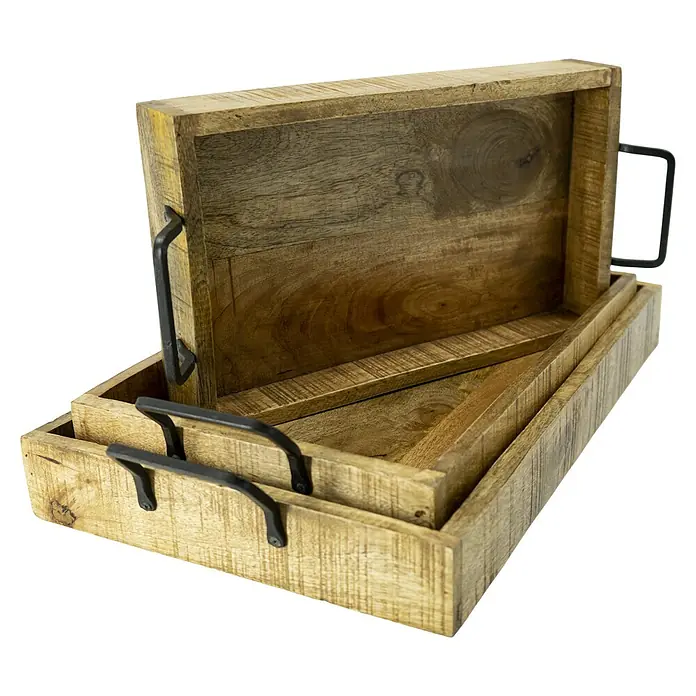 Deko-Tablett - Natur, 64 x 36 cm, Holz - Diagonale Ansicht