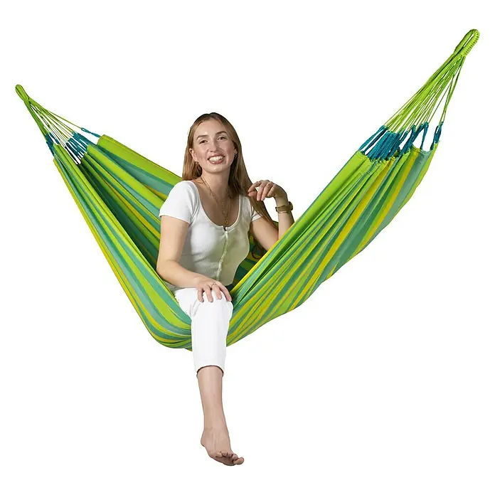 La Siesta Hamaca individual Brisa Lime - L x An: 300 x 140 cm, Verde/Amarillo/Turquesa, Número de personas máx.: 1 - Producto en uso
