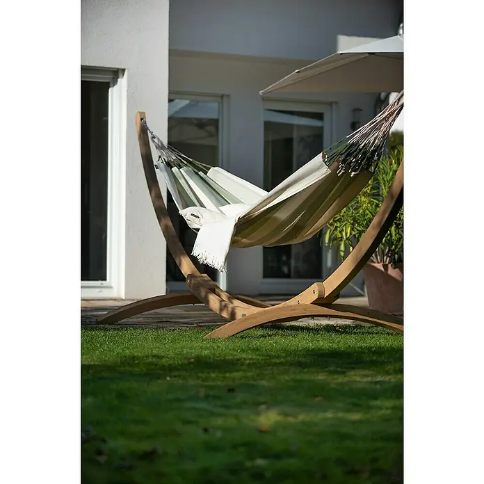 Hamaca colgante doble Brisa Cedar - L x An: 350 x 160 cm, Gris/Verde/Blanco - Foto ambiente