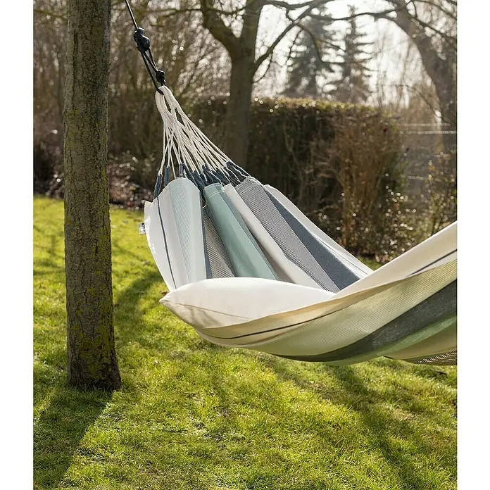 La Siesta Hamaca individual Modesta Olive - L x An: 300 x 140 cm, Azul/Blanco/Gris - Foto ambiente