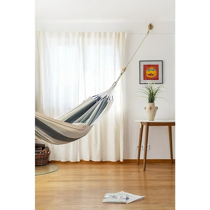 La Siesta Hamaca individual Modesta Olive - L x An: 300 x 140 cm, Azul/Blanco/Gris - Foto ambiente