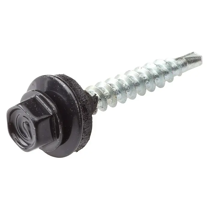 Plaatschroef VZ Dak & Gevel - Ø x l: 4,9 x 35 mm, Staal, 6-Kant, Zeskantkop, Gitzwart - Diagonaal zicht