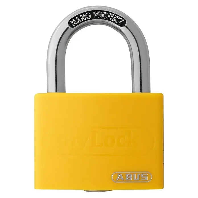 Abus Vorhängeschloss T65 AL - B x H: 43 x 62 mm, Bügelstärke: 6,5 mm, Aluminium, Gelb - Vorderansicht