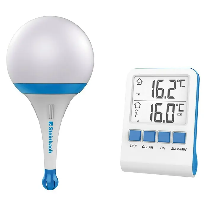 Steinbach LED-Poolbeleuchtung - Ø x H: 16 x 28,5 cm, Ausstattung: Thermometer, Solarbetrieben, Weiß/Blau - Anwendungsbeispiel
