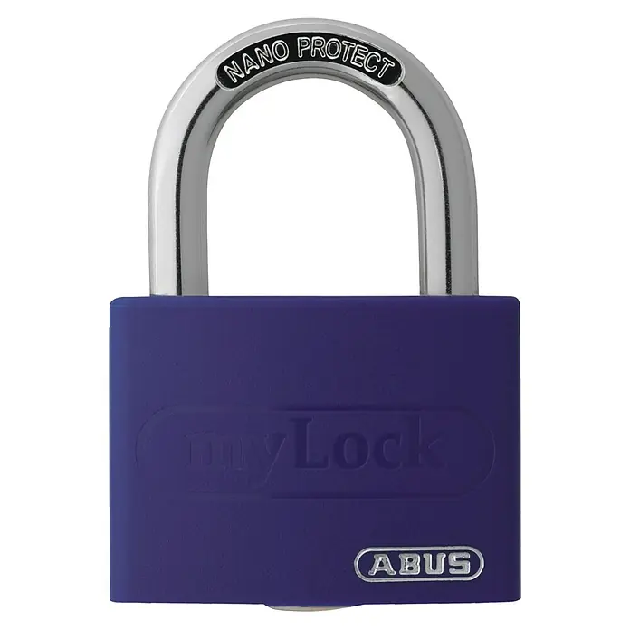 Abus Vorhängeschloss T65 AL - B x H: 43 x 62 mm, Bügelstärke: 6,5 mm, Aluminium, Lila - Vorderansicht