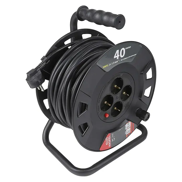Q-Link Kabelhaspel 40 m - 40 m, Zwart - Diagonaal zicht