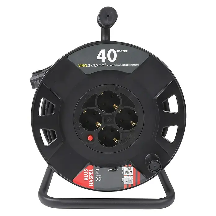 Q-Link Kabelhaspel 40 m - 40 m, Zwart - Vooraanzicht