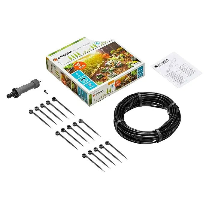 Gardena Micro-Drip Start-Set - Geeignet für: Pflanzreihen bis 15 m, Anwendungsbereich: Außen - Diagonale Ansicht