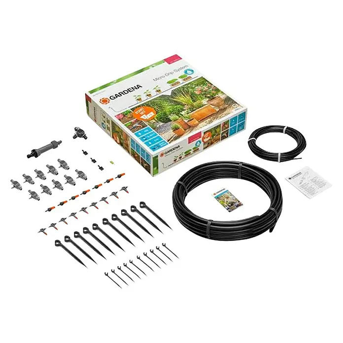 Gardena Micro-Drip Start-Set - Geeignet für: Bis zu 7 Blumentöpfe und 3 Pflanztröge - Diagonale Ansicht