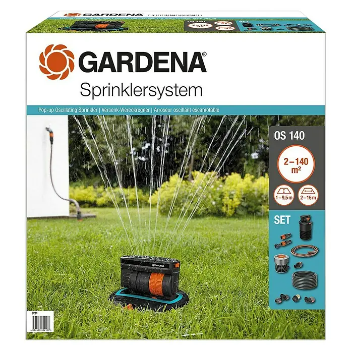 Gardena Versenk-Viereckregner-Set OS 140 - Kunststoff, Max. Regnerfläche: 140 m² - Vorderansicht