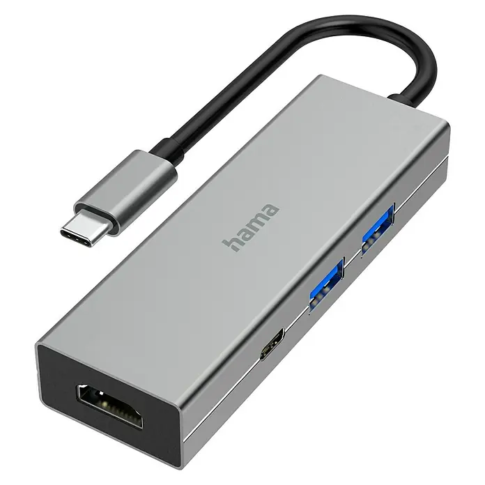 Hama Conector USB 4 puertos - Gris, L x An x Al: 3,3 x 10 x 1,7 cm - Vista angular