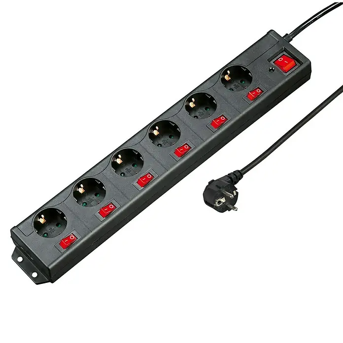 Hama Base de enchufe múltiple XL - x 6, Negro, Longitud del cable: 1,5 m, 3.500 W - Vista angular