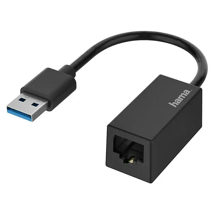 Hama Adaptador de red USB RJ45 - Negro, Windows 11/10/8/7 y Mac OS a partir de 10.8 - Vista angular