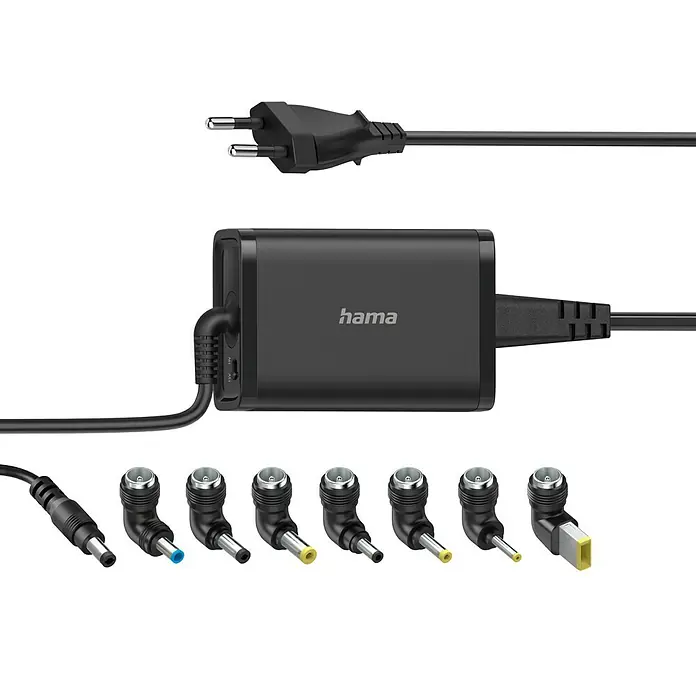 Hama Cargador universal para portátil - 7 conectores, Negro, L x An x Al: 3,1 x 5,5 x 1,2 cm - Primer plano