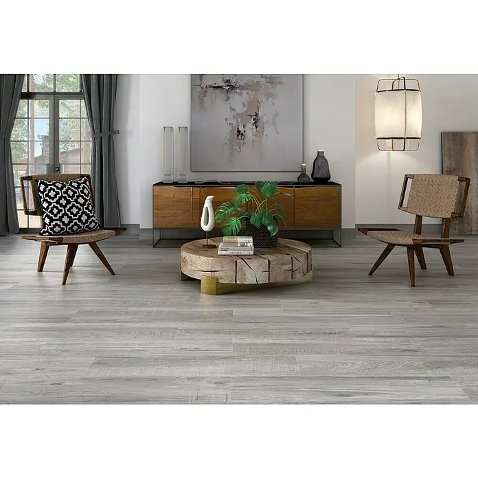 Pavimento porcelánico Baltimore - 23,3 x 120 cm, Gris, Estilo madera - Foto ambiente