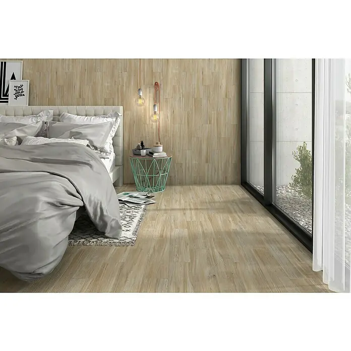 Pavimento porcelánico Baltimore - 23,3 x 120 cm, Beige, Estilo madera - Foto ambiente