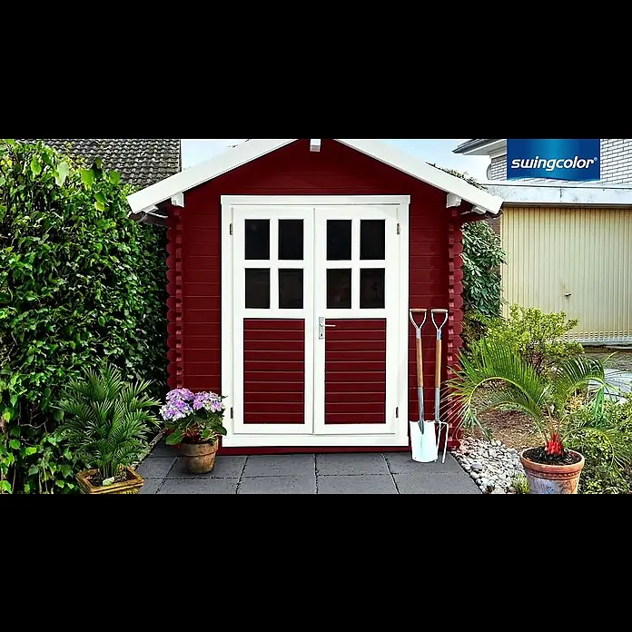 swingcolor Holzschutzfarbe - Silbergrau, 2,5 l, Seidenglänzend, Wasserbasiert - swingcolor Holzschutz - Lasurthemen für das Gartenhaus