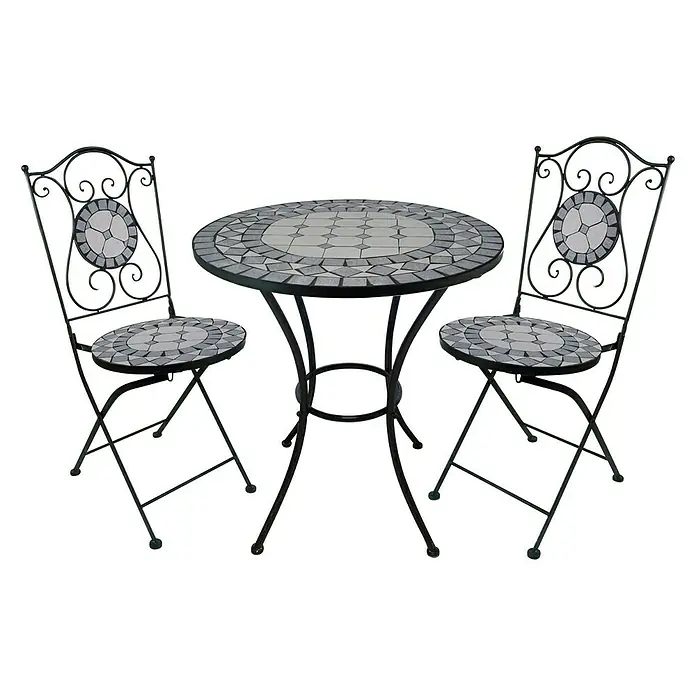 Balkonmöbel-Set Mosaik - 3 -tlg., Metall, Grau - Vorderansicht