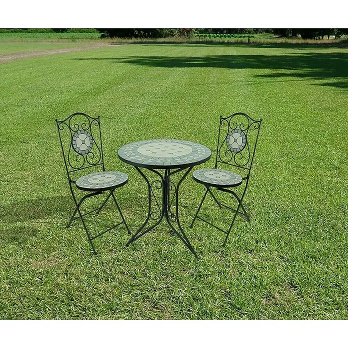 Balkonmöbel-Set Mosaik - 3 -tlg., Metall, Grau - Stimmungsaufnahme