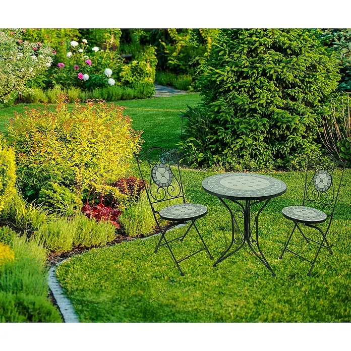 Balkonmöbel-Set Mosaik - 3 -tlg., Metall, Grau - Stimmungsaufnahme