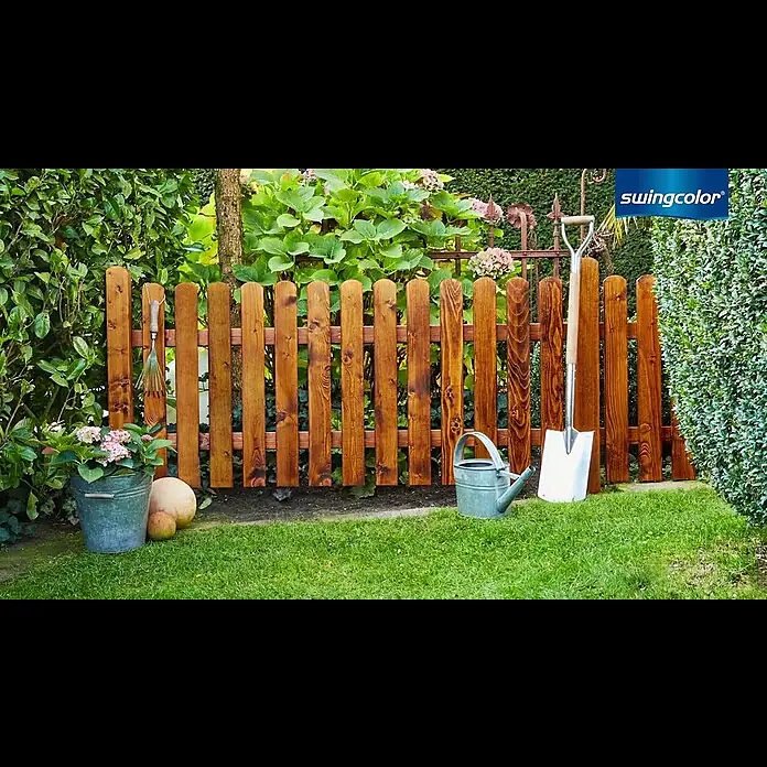 swingcolor Holzschutzlasur - Nussbaum, 4,8 l, Seidenglänzend, Lösemittelbasiert, Alkydharz - swingcolor Holzschutz - Lasurthemen für den Zaun