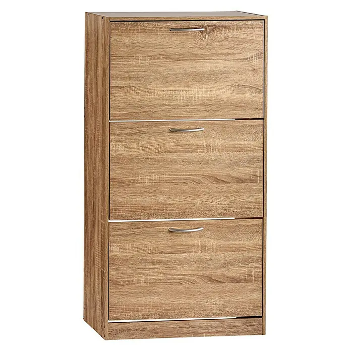Zapatero - L x An x Al: 24 x 60 x 116 cm, Roble, Número de compartimentos: 3 ud. - Vista angular