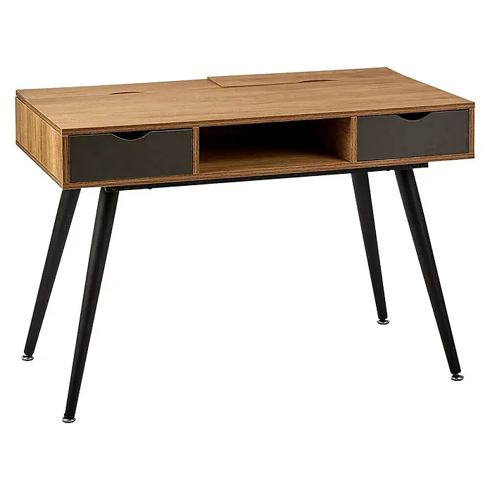 Mesa de escritorio Vintage - Negro, L x An x Al: 60 x 110 x 74 cm, Número de cajones: 2 ud. - Vista angular