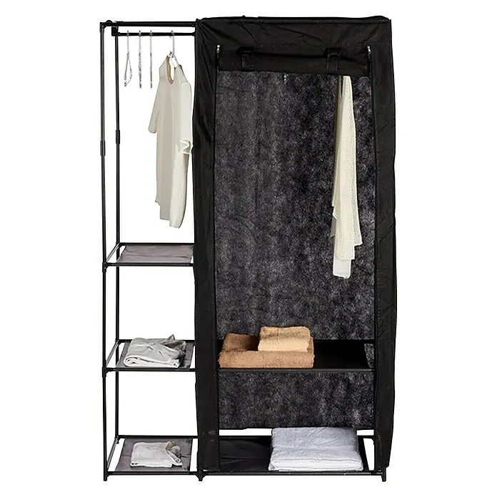 Armario de tela Combinado - L x An x Al: 43 x 105 x 172 cm, Barra para colgar, Negro - Vista frontal