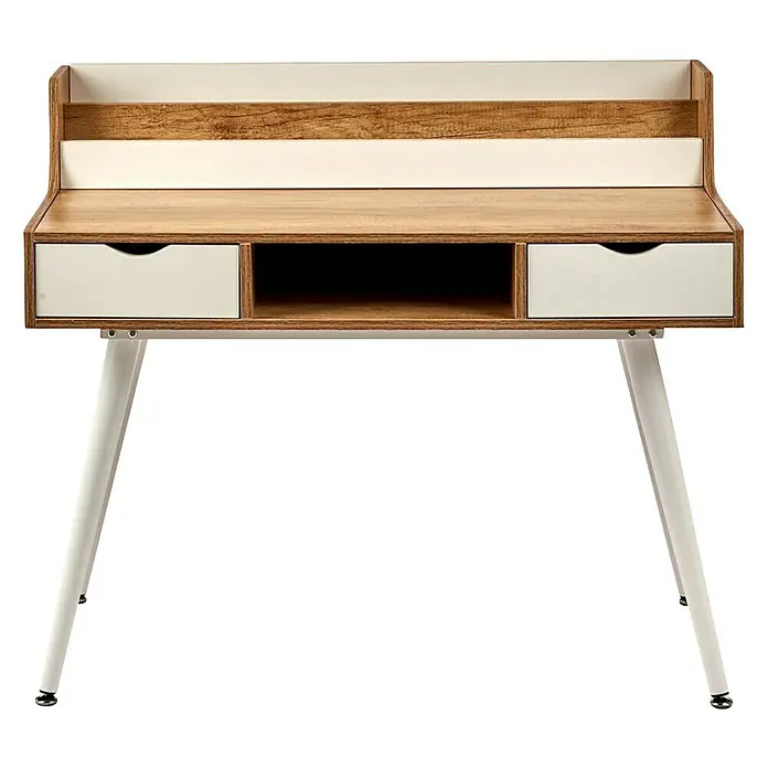 Mesa de escritorio con portalibros - L x An x Al: 60 x 110 x 92 cm, Blanco, Número de cajones: 2 ud., Número de compartimentos: 3 ud. - Vista frontal