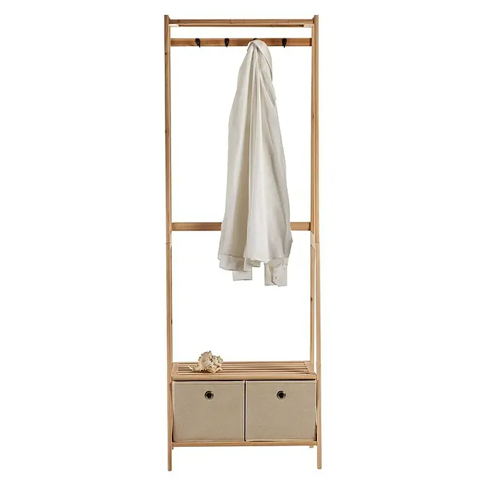 Perchero - L x An x Al: 36 x 58 x 168 cm, Número de ganchos: 4, Beige - Vista frontal