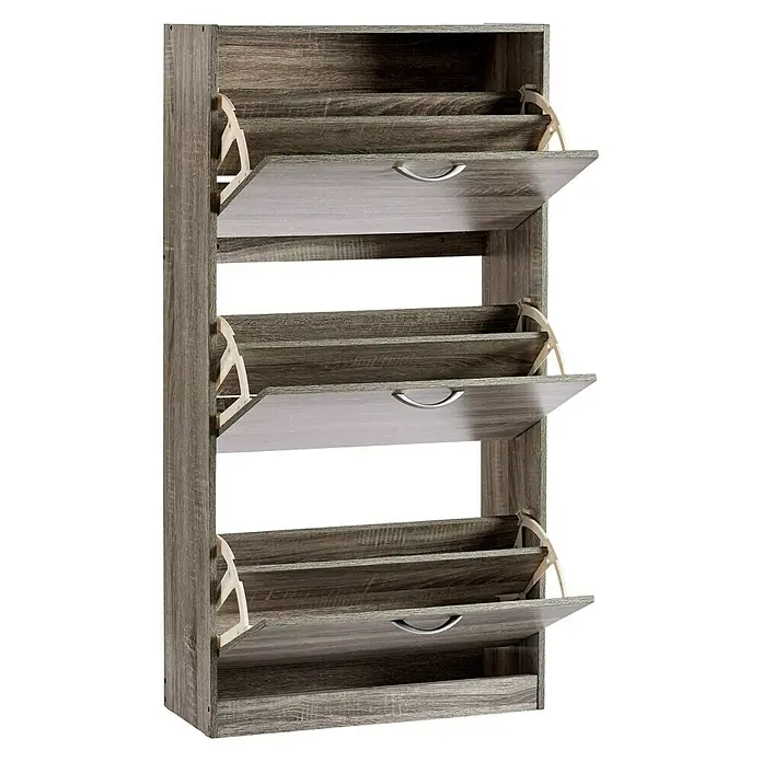 Zapatero - L x An x Al: 24 x 60 x 116 cm, Gris oscuro, Número de compartimentos: 3 ud. - Vista angular