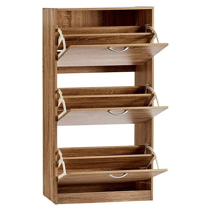 Zapatero - L x An x Al: 24 x 60 x 116 cm, Roble, Número de compartimentos: 3 ud. - Vista angular