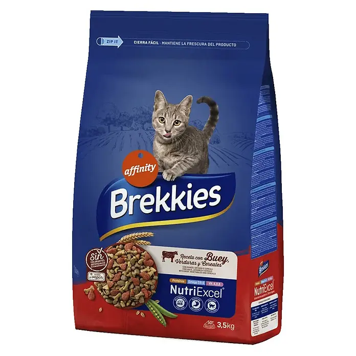 Affinity Brekkies Pienso seco para gatos NutriExcel Adult - 3,5 kg, 3 años - 6 años, Buey - Vista angular