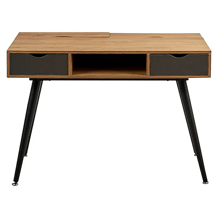Mesa de escritorio Vintage - Negro, L x An x Al: 60 x 110 x 74 cm, Número de cajones: 2 ud. - Vista frontal