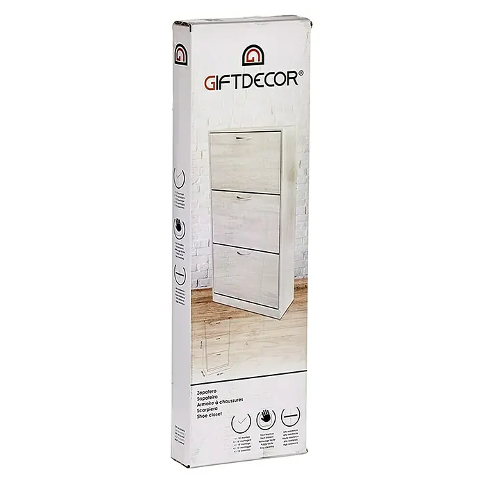 Zapatero - L x An x Al: 24 x 60 x 116 cm, Gris claro, Número de compartimentos: 3 ud. - Vista angular