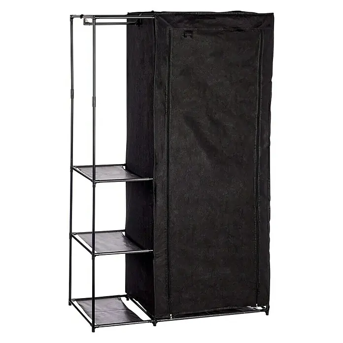 Armario de tela Combinado - L x An x Al: 43 x 105 x 172 cm, Barra para colgar, Negro - Vista angular
