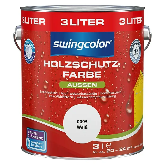 swingcolor Holzschutzfarbe - Weiß, 3 l, Seidenglänzend, Wasserbasiert - Vorderansicht