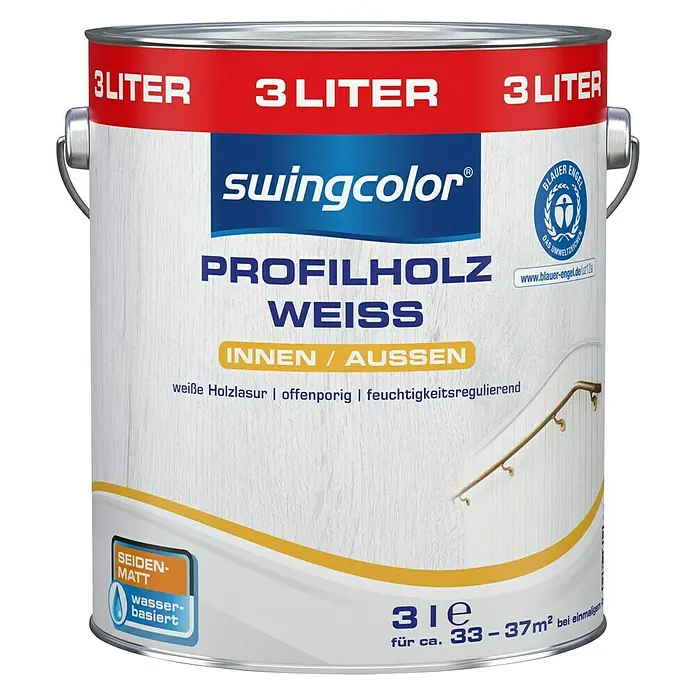 swingcolor Profilholzweiß - Weiß-lasierend, 3 l, Seidenmatt - Vorderansicht
