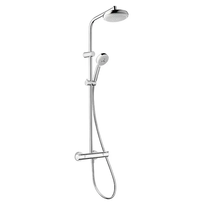 Hansgrohe MyClub Duschsystem Showerpipe 180 - Lochabstand: 75 cm - 85 cm, Anzahl Strahlarten: 3 Stk., Chrom - Diagonale Ansicht