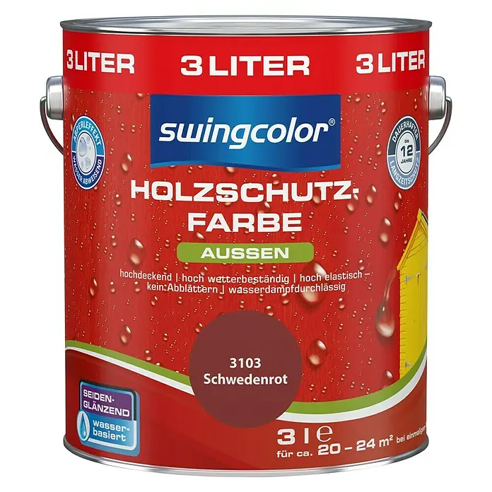 swingcolor Holzschutzfarbe - Schwedenrot, 3 l, Seidenglänzend, Wasserbasiert - Vorderansicht