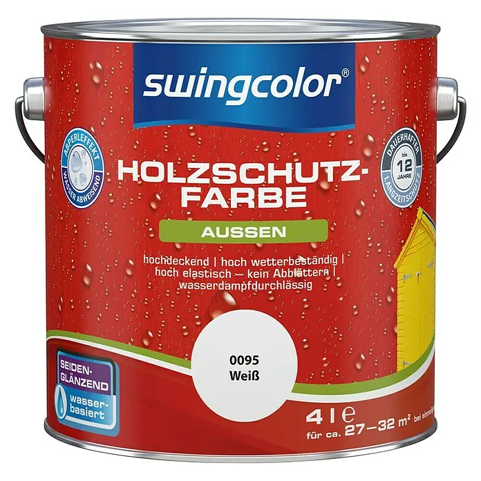 swingcolor Holzschutzfarbe - Weiß, 4 l, Seidenglänzend, Wasserbasiert - Vorderansicht