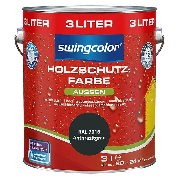 swingcolor Holzschutzfarbe - Anthrazitgrau, 3 l, Seidenglänzend, Wasserbasiert - Vorderansicht