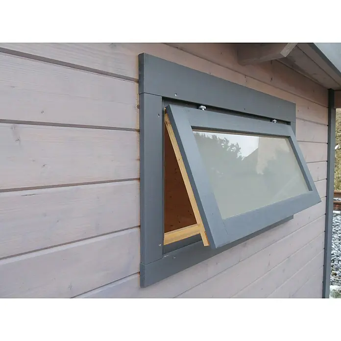 Wolff Finnhaus Gartenhaus Pulti 28 ST-D - B x T: 340 x 340 cm, Holz, 9 m², Wandstärke: 28 mm, Gletschergrau/Nebelweiß - Detailaufnahme