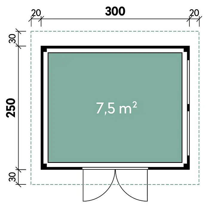 Wolff Finnhaus Blockbohlenhaus Varianta B Basic - 3,1 x 3,4 m, Wandstärke: 28 mm, Flachdach, Natur - Skizze