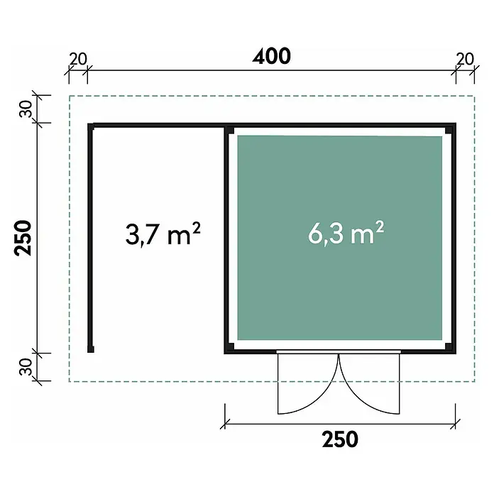 Wolff Finnhaus Seitendach-Set Varianta - B x T: 150 x 250 cm - Skizze