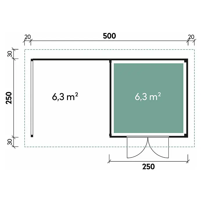 Wolff Finnhaus Seitendach-Set Varianta - B x T: 250 x 250 cm - Skizze
