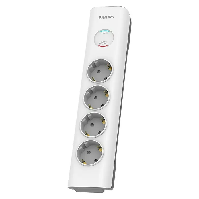 Philips Base de enchufe múltiple Basis - x 4, Blanco, Longitud del cable: 2 m, 3.680 W - Vista angular