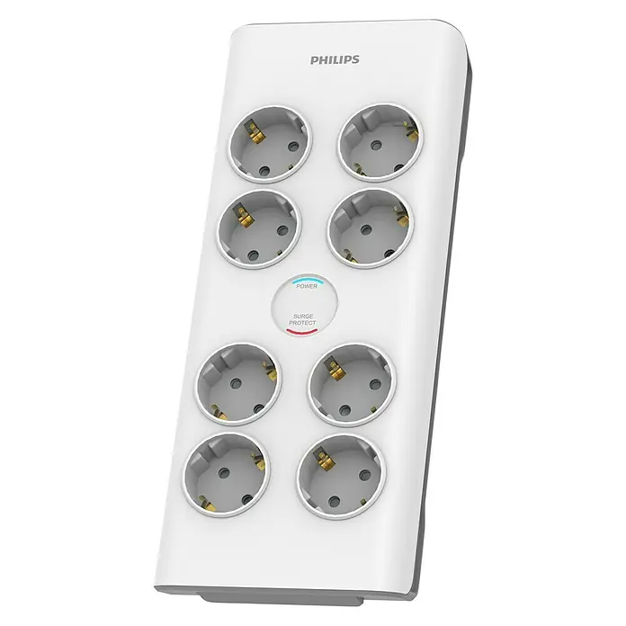 Philips Base de enchufe múltiple Basis - x 8, Blanco, Longitud del cable: 2 m, 3.680 W - Vista angular